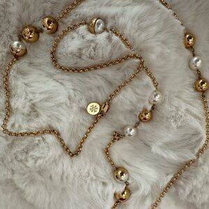Tory Burch Gold Chain Necklace with Pearl Accents